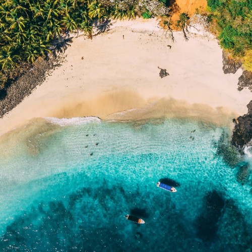 A top down view of a private beach in Panama.