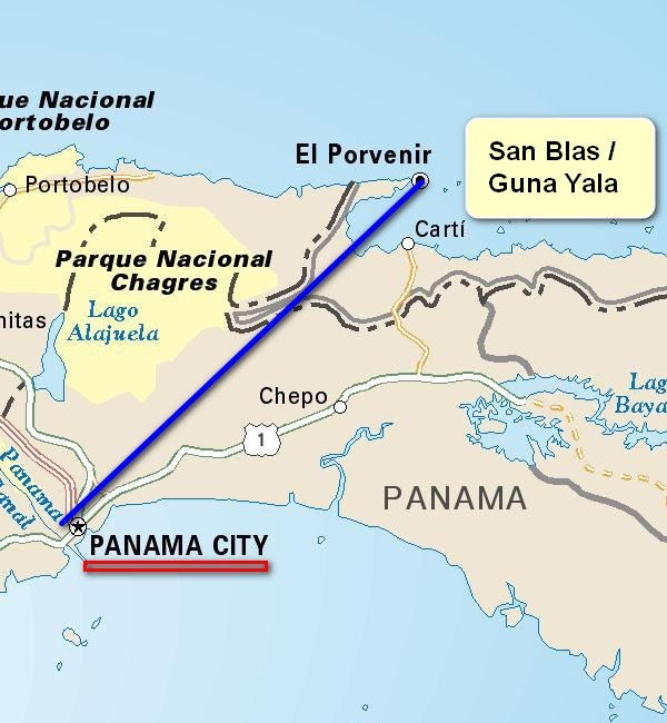 San Blas Itinerary Flight Route The flight path to San Blas.